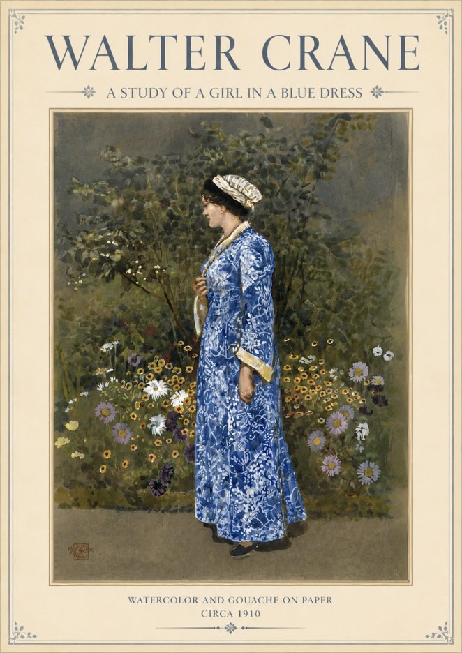 Walter Crane A Study of a Girl in a Blue Dress No3 - Póster
