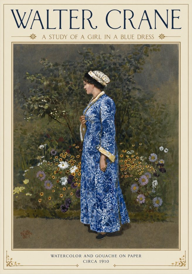 Walter Crane A Study of a Girl in a Blue Dress No4 - Póster