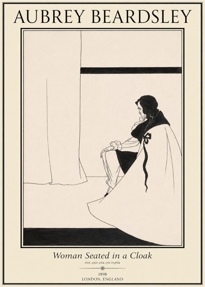 Aubrey Beardsley Woman Seated in a Cloak No1 - Póster