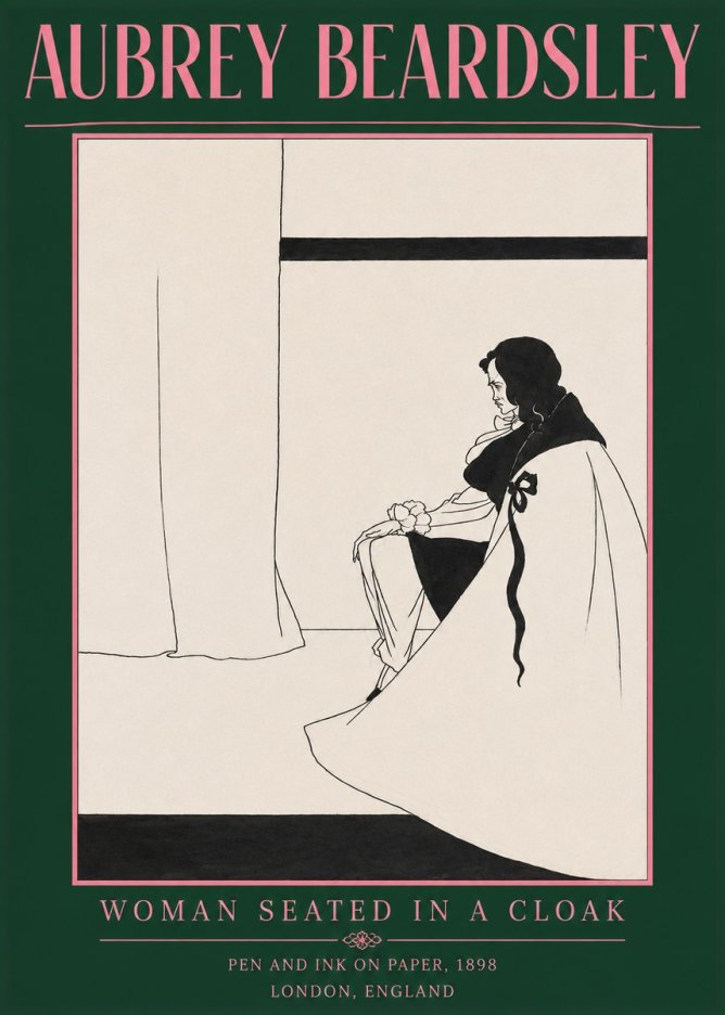 Aubrey Beardsley Woman Seated in a Cloak No2 - Póster