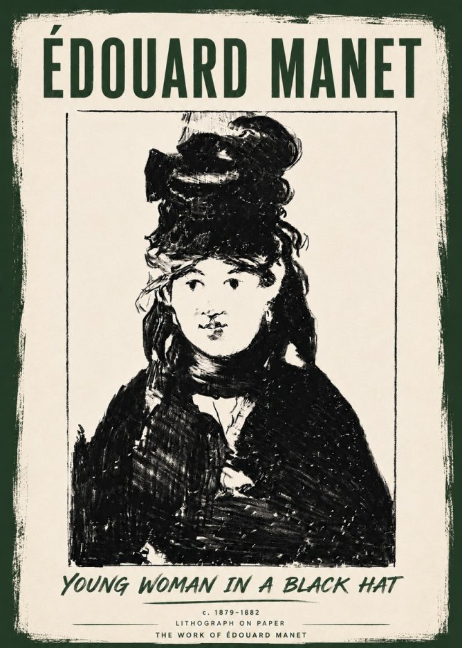 Édouard Manet Young Woman in a Black Hat II No6 - Póster