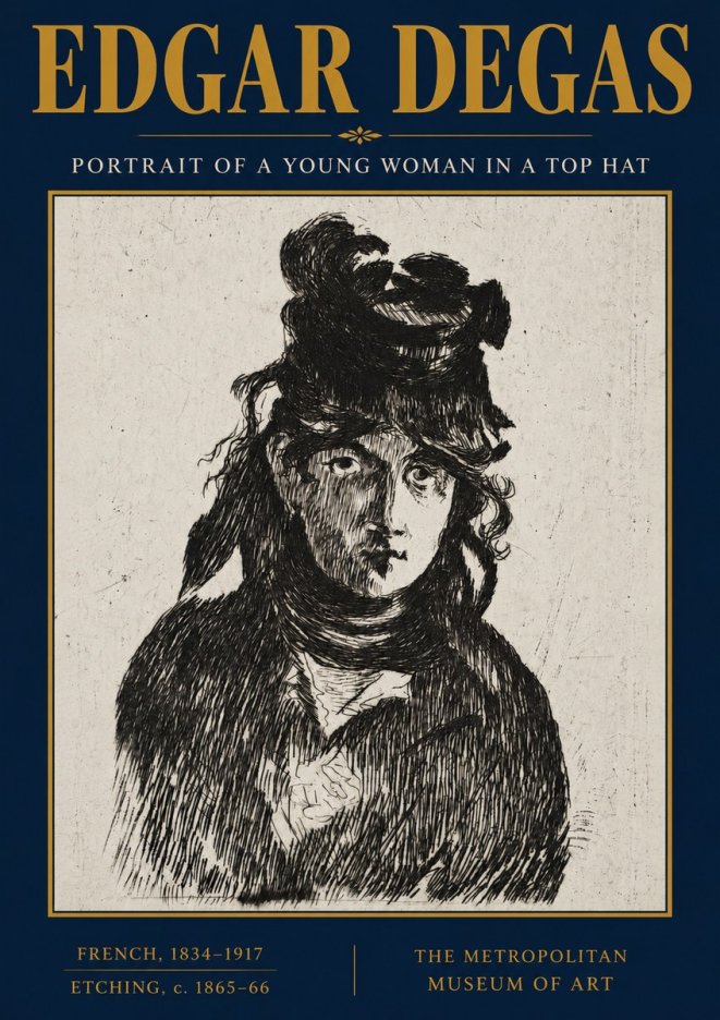 Edgar Degas Portrait of a Young Woman in a Top Hat No3 - Póster