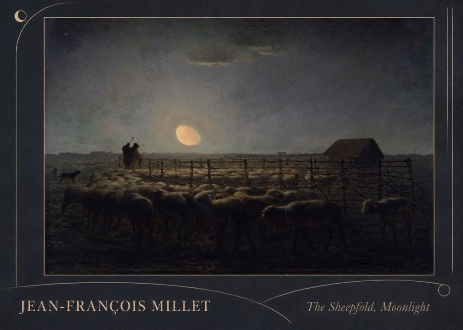 Jean-François Millet The Sheepfold, Moonlight No2 - Póster