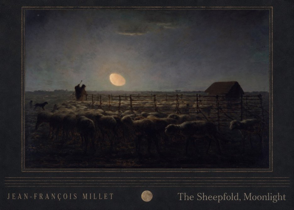 Jean-François Millet The Sheepfold, Moonlight No4 - Póster