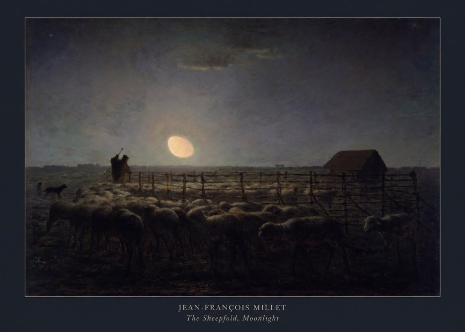 Jean-François Millet The Sheepfold, Moonlight No5 - Póster