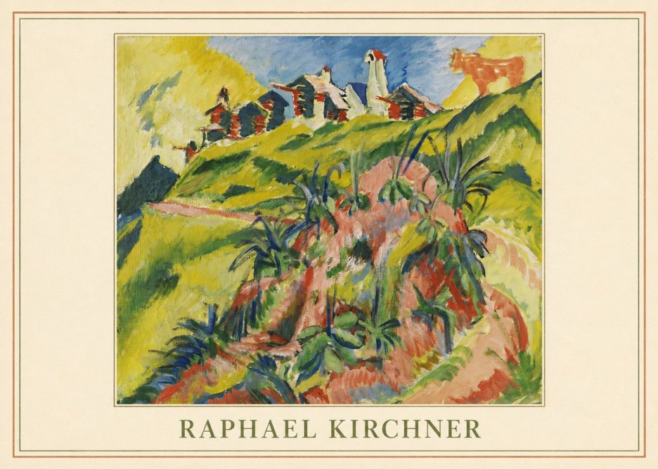 Raphael Kirchner Hillside Dwellings with Alpine Cow No4 - Póster