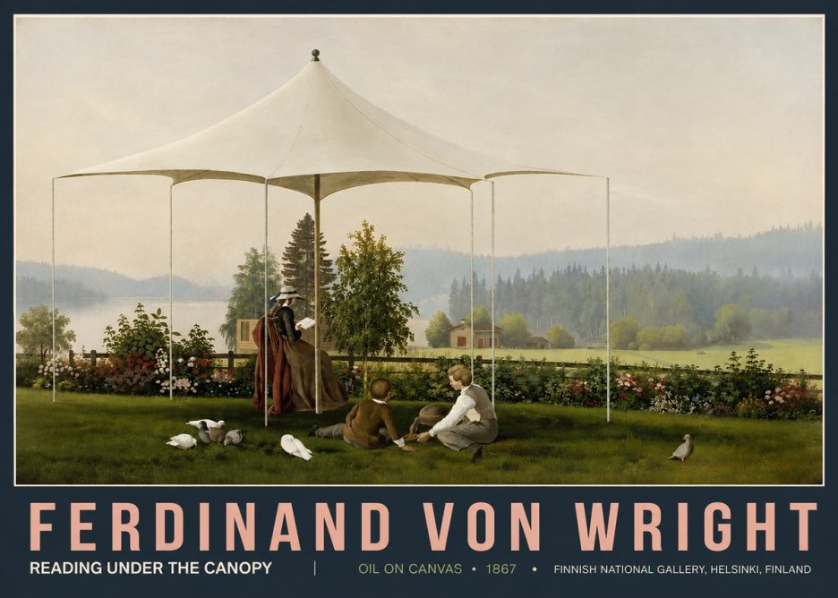 Ferdinand von Wright Reading Under the Canopy No5 - Póster
