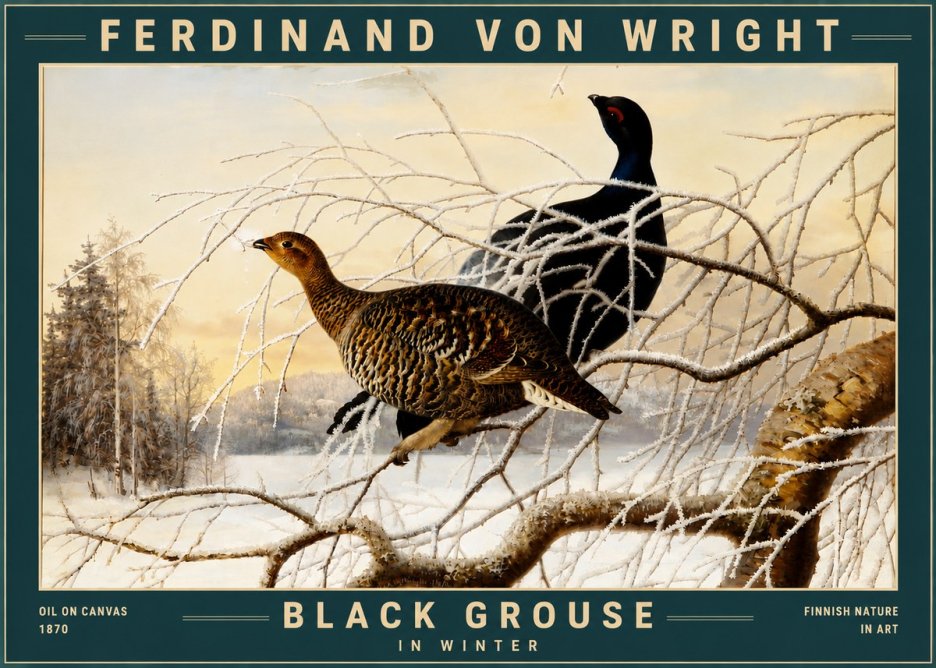 Ferdinand von Wright Black Grouse in Winter No4 - Póster