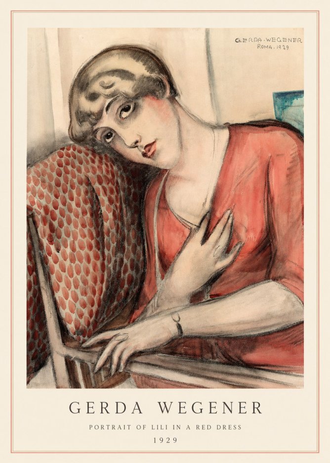 Gerda Wegener Portrait of Lili in a Red Dress No4 - Póster