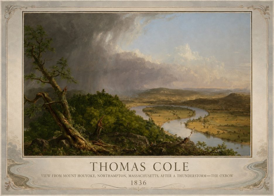 Thomas Cole View from Mount Holyoke, Northampton, Massachusetts, After a Thunderstorm—the Oxbow II No6 - Póster
