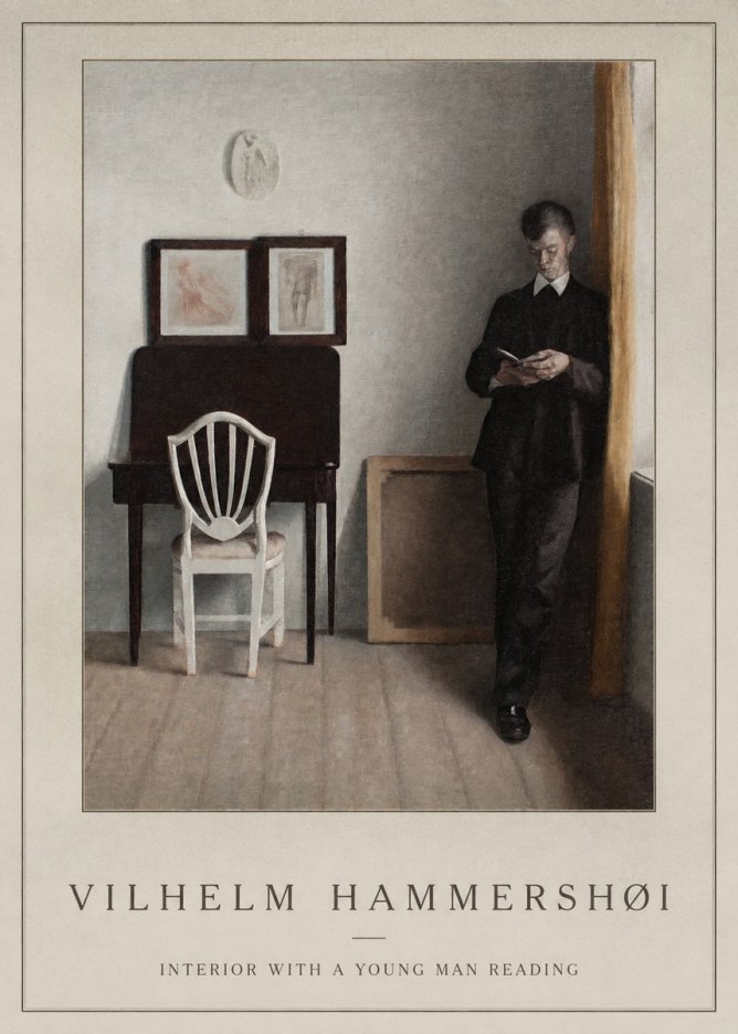 Vilhelm Hammershøi Interior with a Young Man Reading No1 - Póster