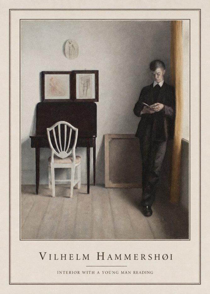 Vilhelm Hammershøi Interior with a Young Man Reading No4 - Póster