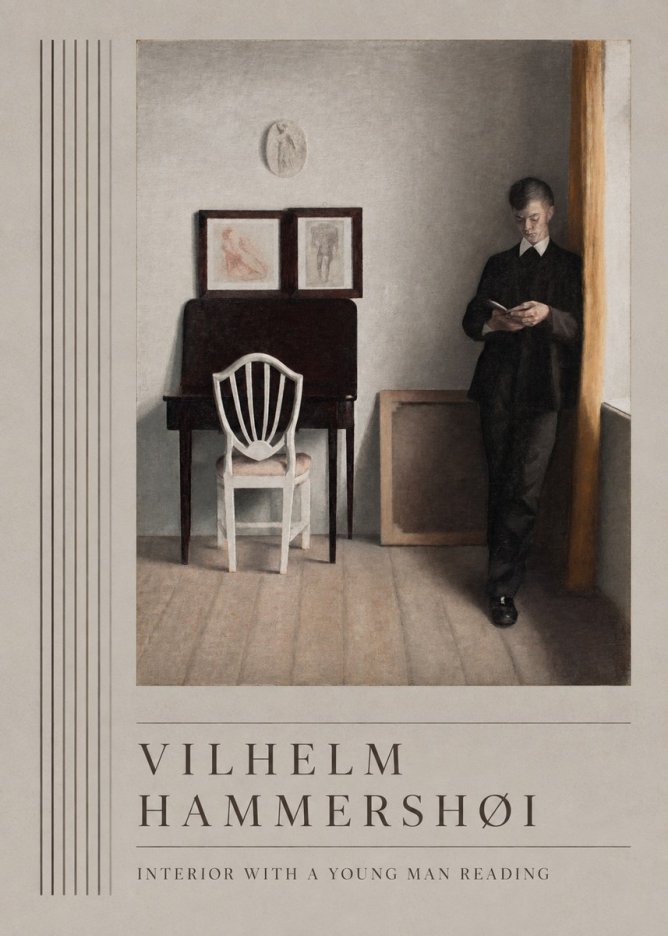 Vilhelm Hammershøi Interior with a Young Man Reading No5 - Póster