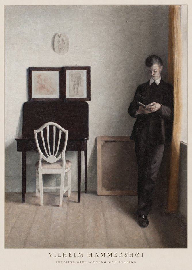 Vilhelm Hammershøi Interior with a Young Man Reading No6 - Póster