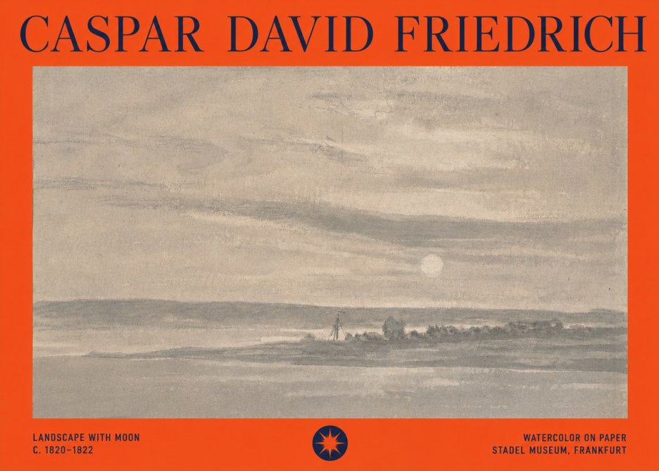 Caspar David Friedrich Landscape with Moon No4 - Póster