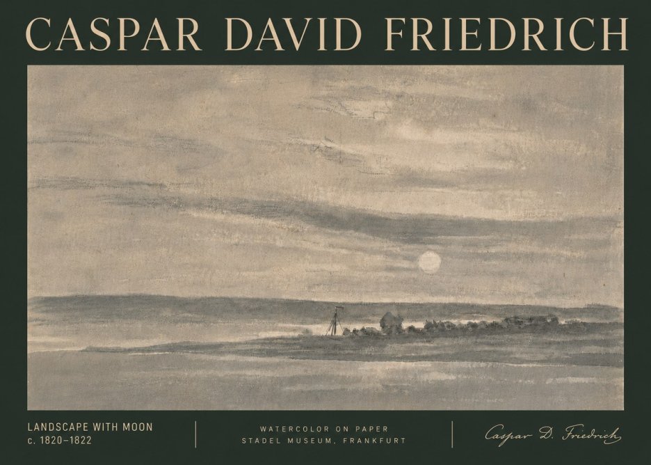 Caspar David Friedrich Landscape with Moon No6 - Póster