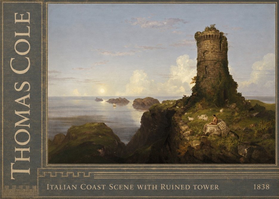 Thomas Cole Italian Coast Scene with Ruined Tower II No2 - Póster