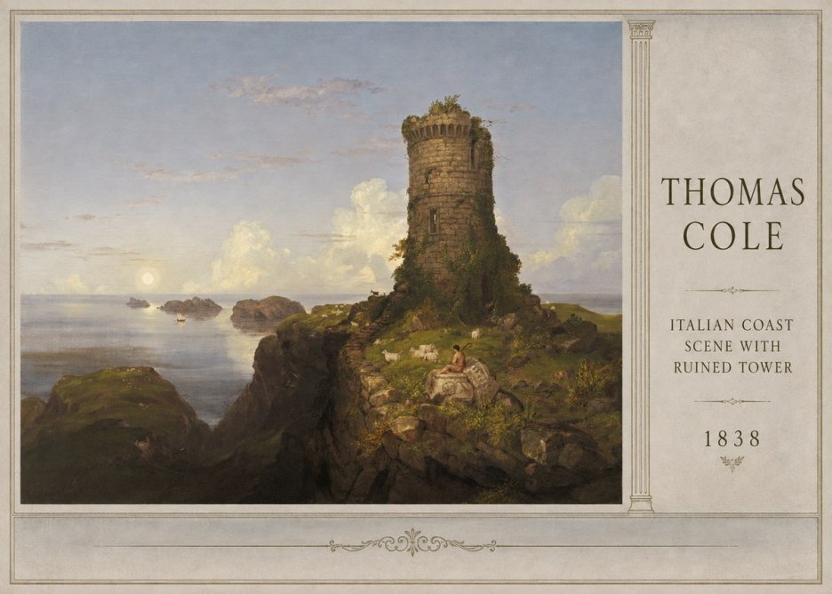 Thomas Cole Italian Coast Scene with Ruined Tower II No4 - Póster