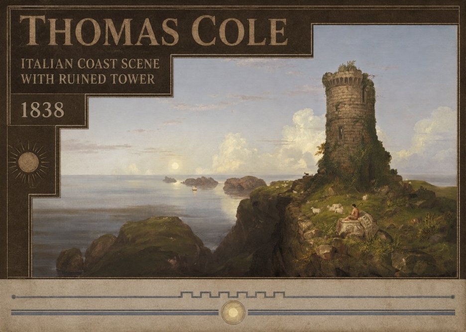 Thomas Cole Italian Coast Scene with Ruined Tower II No5 - Póster