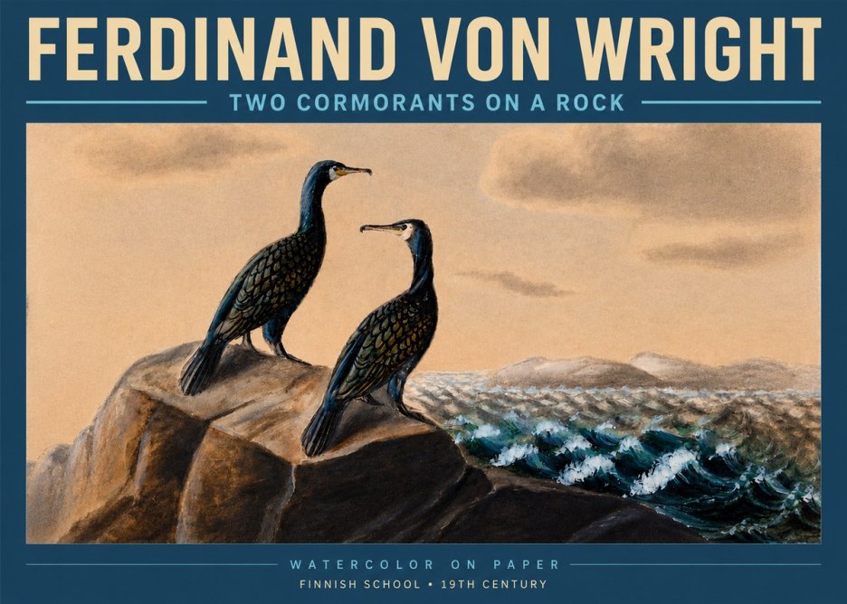 Ferdinand von Wright Two Cormorants on a Rock No3 - Póster