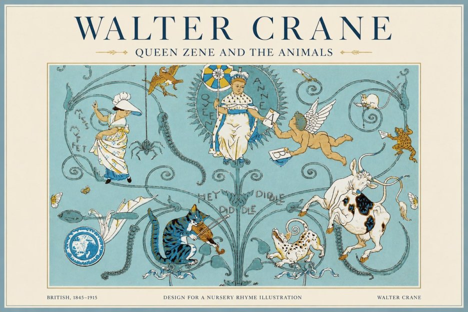 Walter Crane Queen Zene and the Animals No1 - Póster