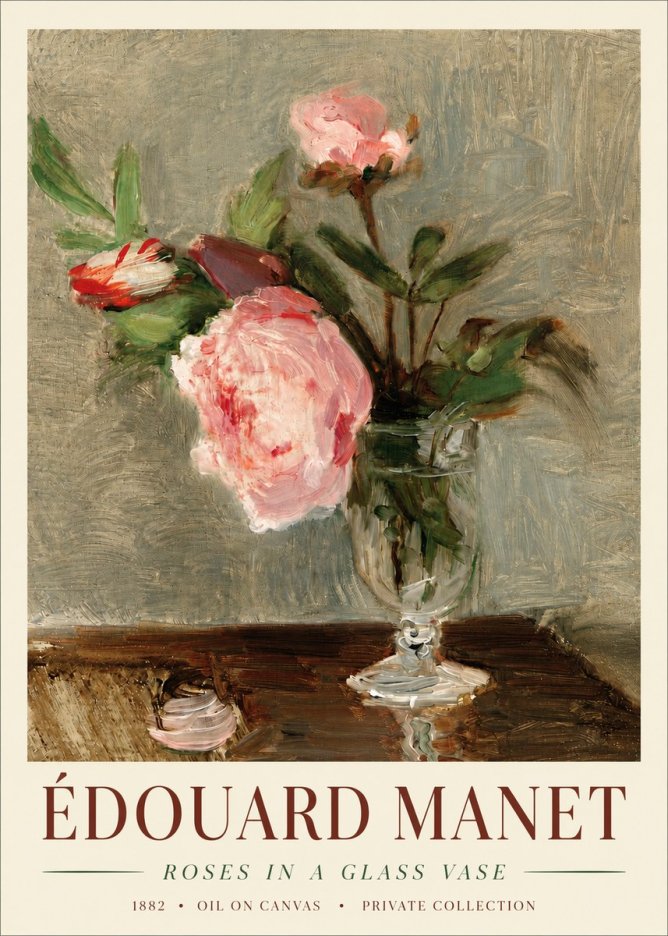 Édouard Manet Roses in a Glass Vase No4 - Póster