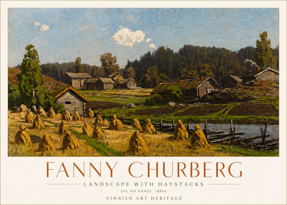 Fanny Churberg Landscape with Haystacks No6 - Póster