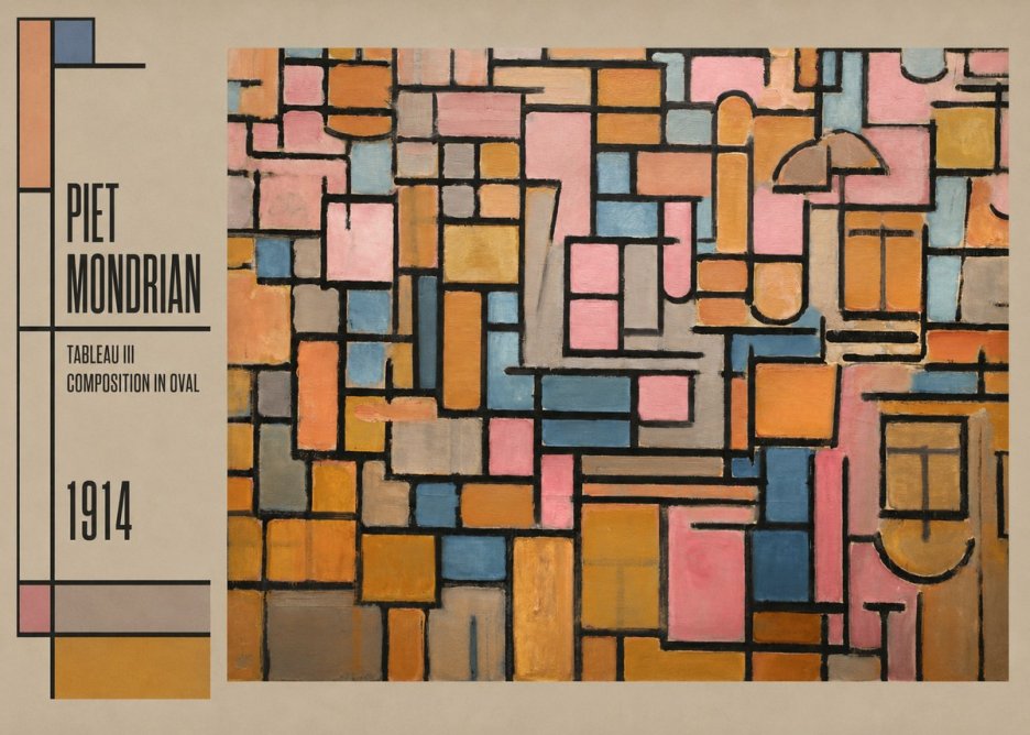 Piet Mondrian Tableau Iii — Composition in Oval No2 - Póster