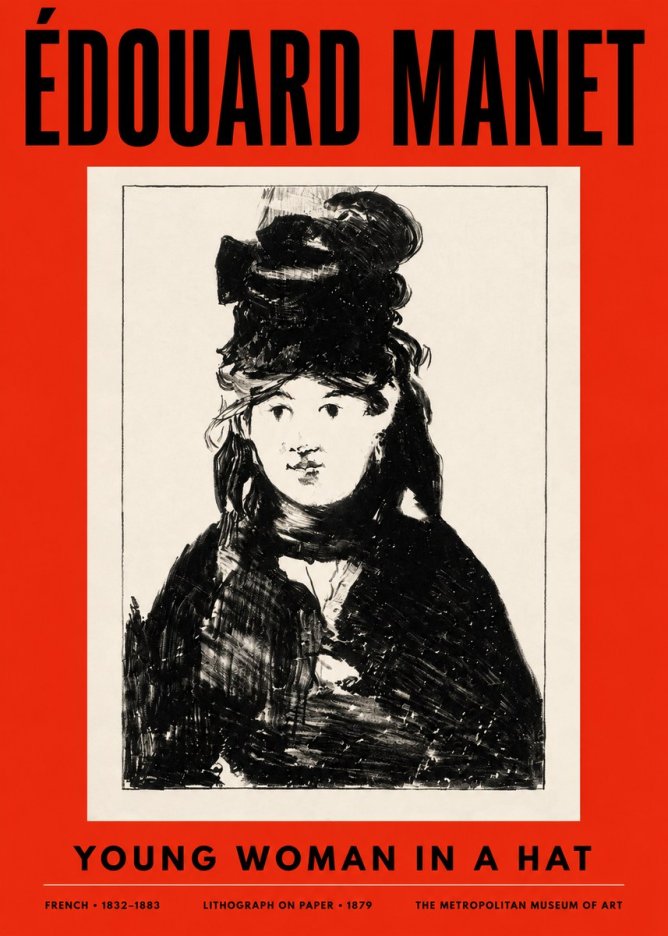Édouard Manet Young Woman in a Hat II No2 - Póster