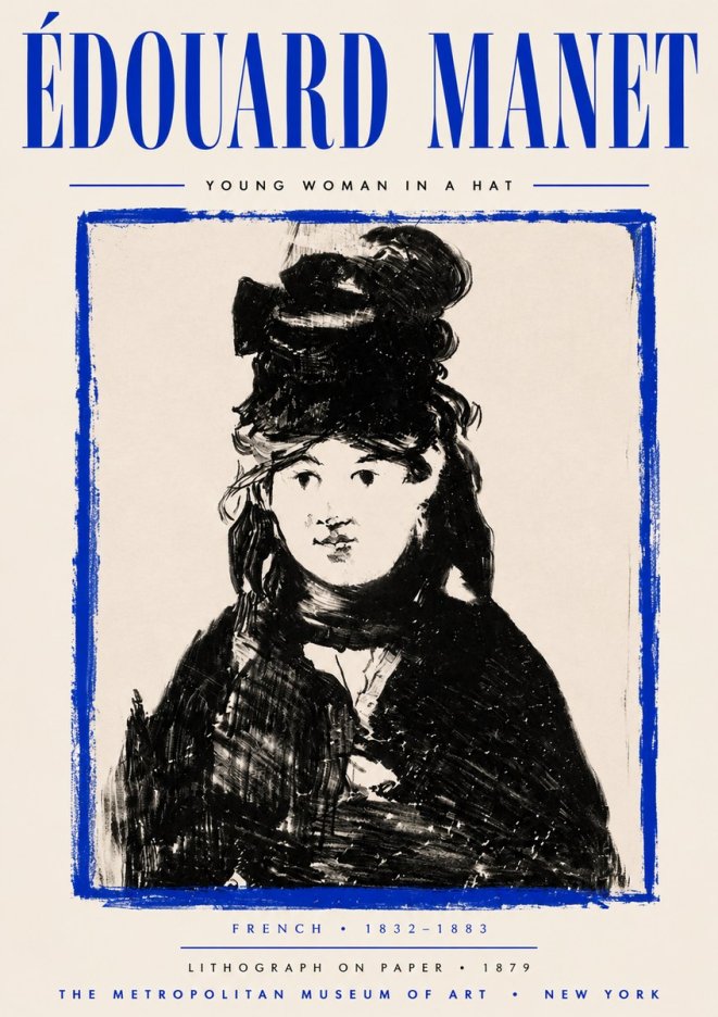 Édouard Manet Young Woman in a Hat II No5 - Póster