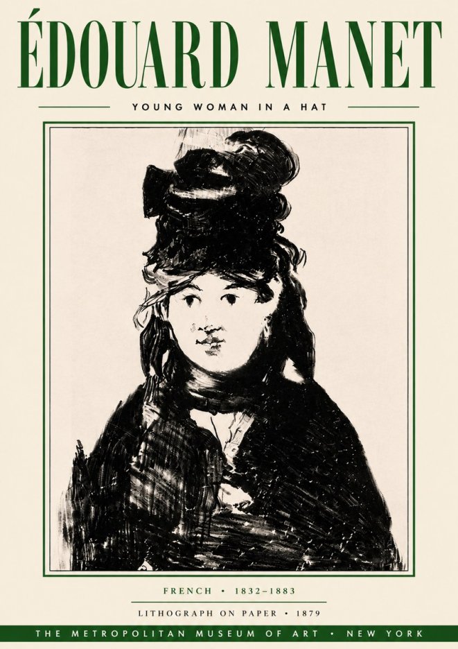 Édouard Manet Young Woman in a Hat II No6 - Póster