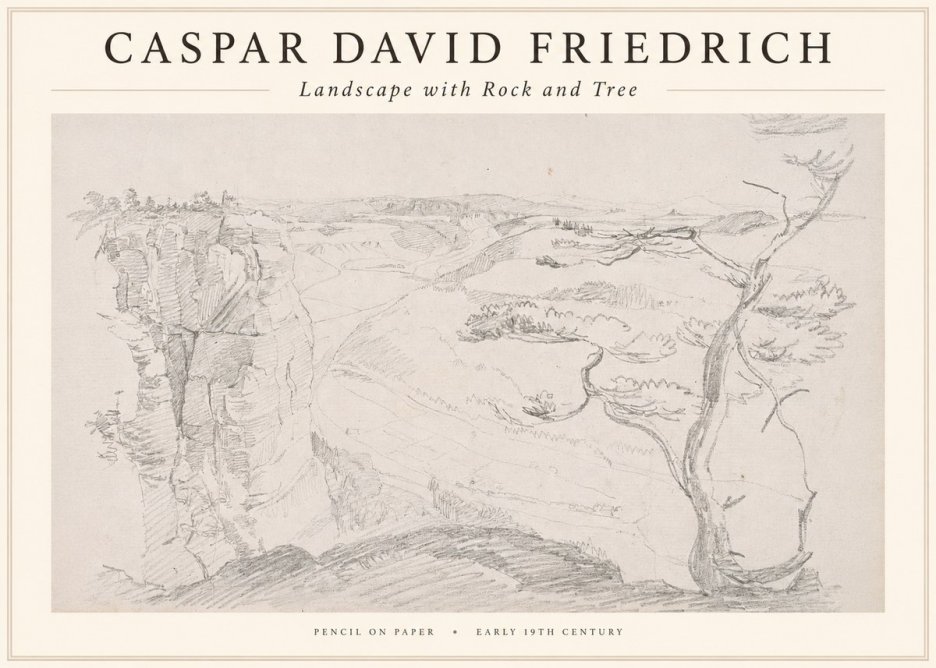 Caspar David Friedrich Landscape with Rocks and a Tree No4 - Póster