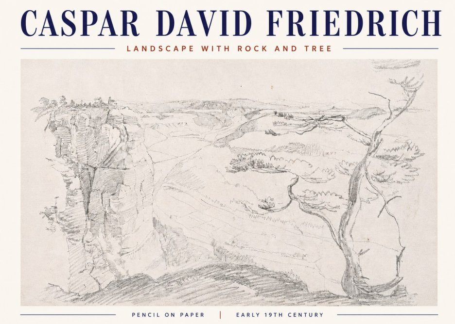 Caspar David Friedrich Landscape with Rocks and a Tree No6 - Póster