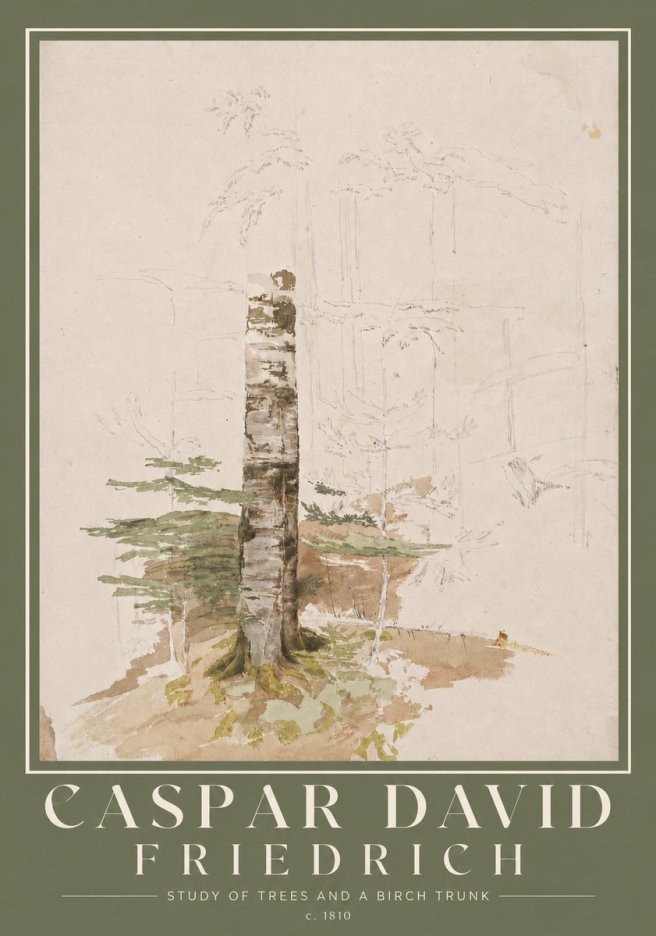 Caspar David Friedrich Study of Trees and a Birch Trunk No2 - Póster