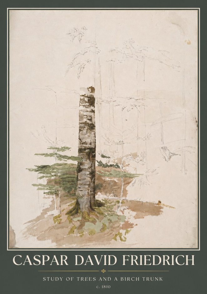 Caspar David Friedrich Study of Trees and a Birch Trunk No5 - Póster