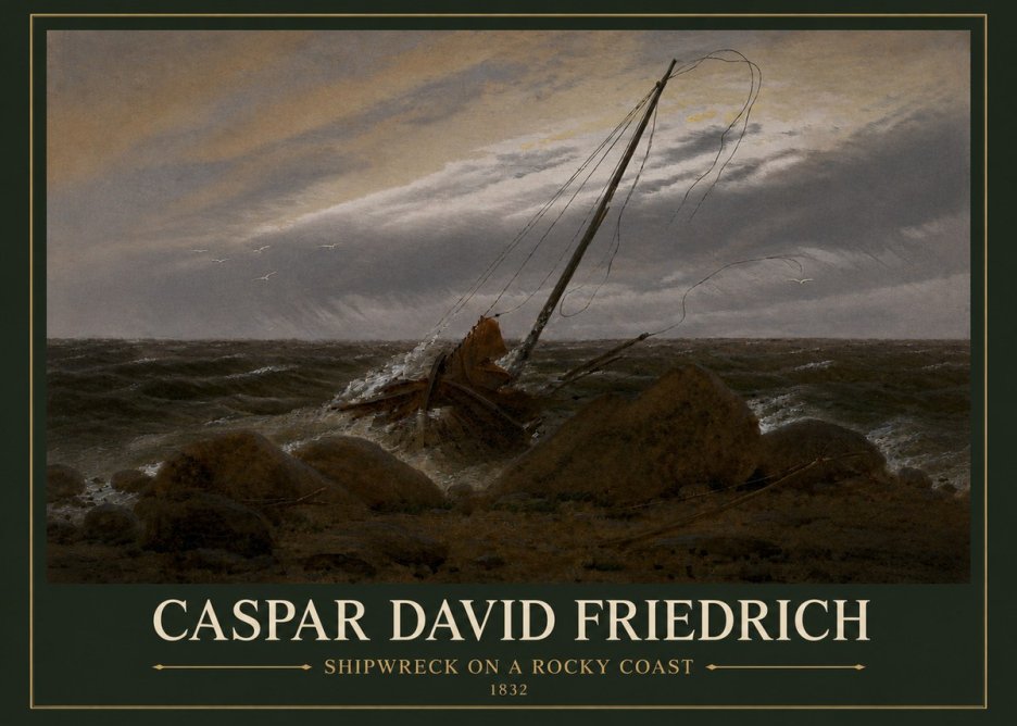 Caspar David Friedrich Shipwreck on a Rocky Coast No3 - Póster