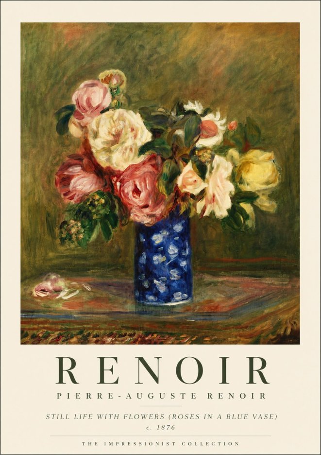 Renoir Still Life with Flowers (Roses in a Blue Vase) No5 - Póster