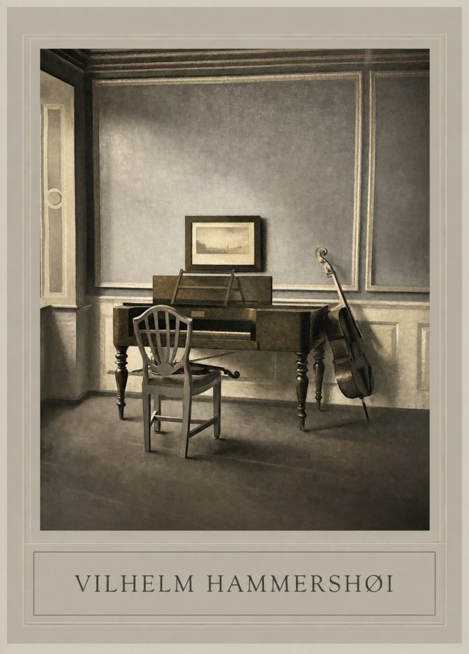 Vilhelm Hammershøi Interior with a Piano and a Cello No1 - Póster