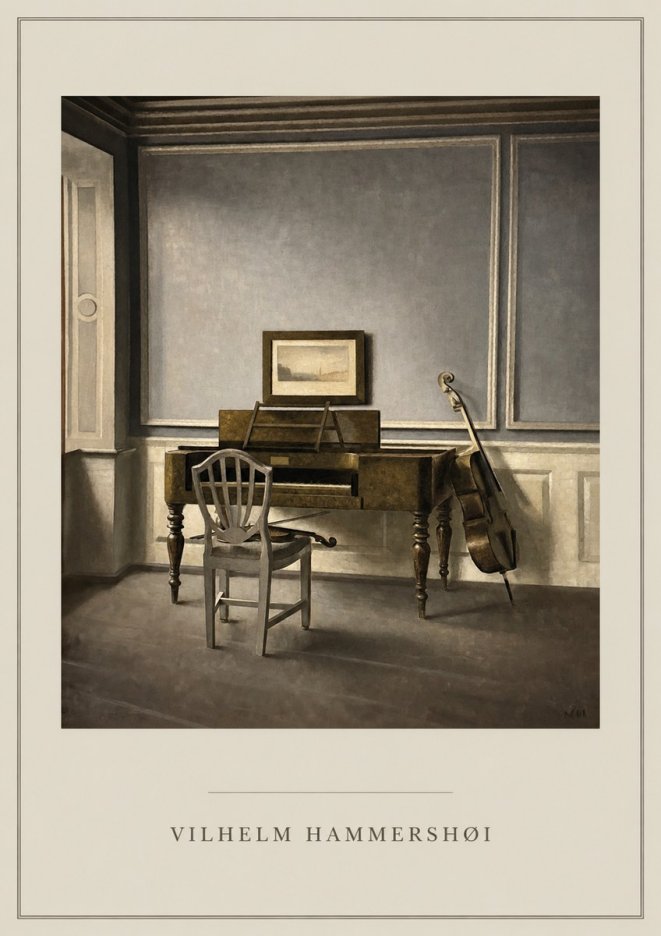 Vilhelm Hammershøi Interior with a Piano and a Cello No6 - Póster