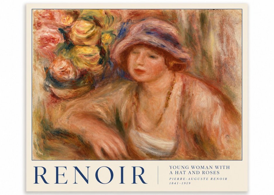 Renoir Young Woman with a Hat and Roses No3 - Póster