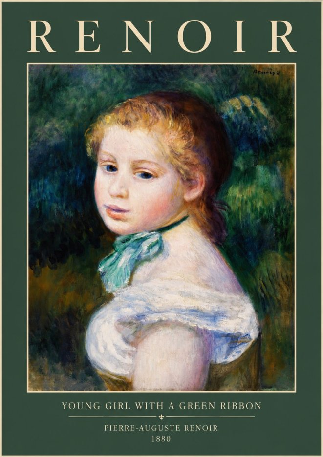 Renoir Young Girl with a Green Ribbon No2 - Póster