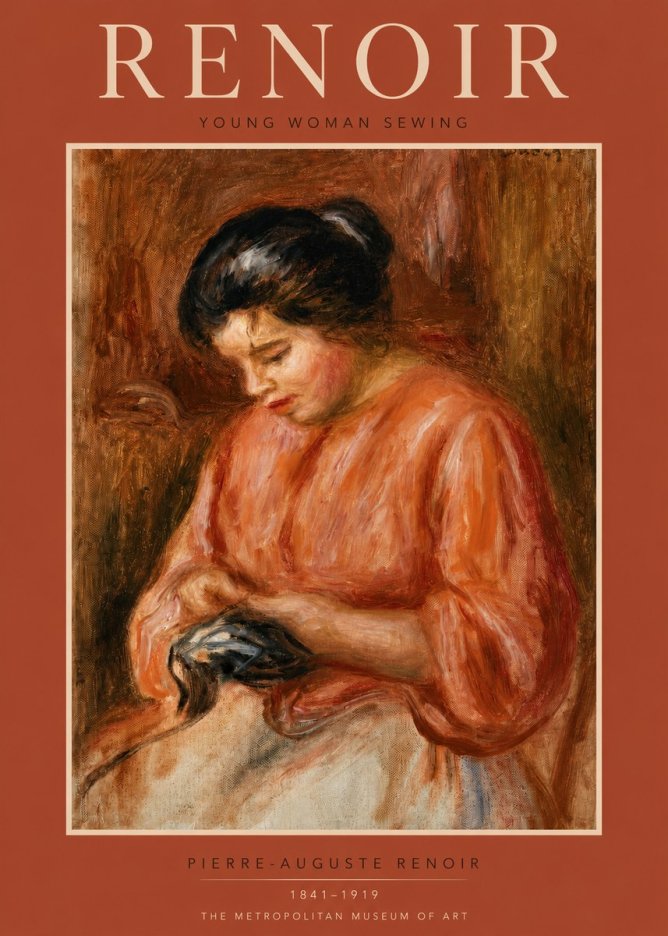 Renoir Young Woman Sewing I No3 - Póster