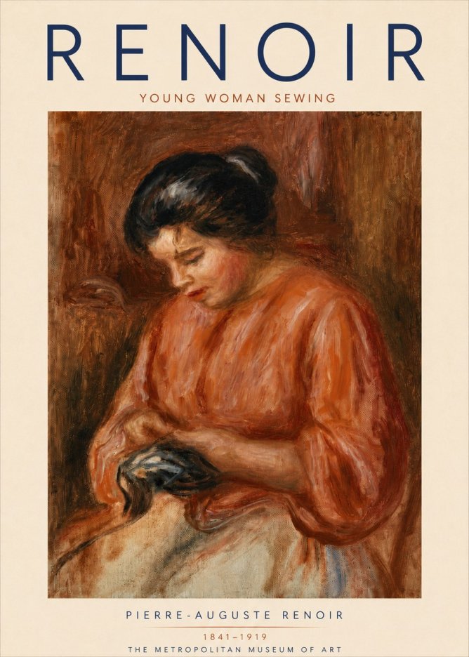 Renoir Young Woman Sewing No4 - Póster