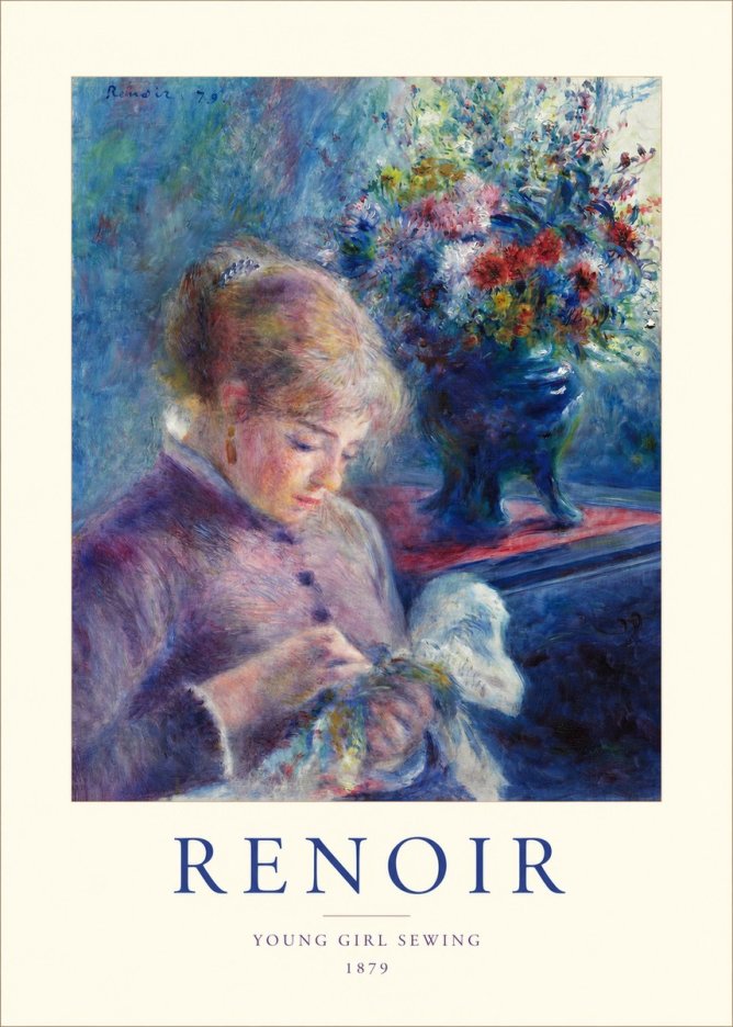 Renoir Young Girl Sewing No1 - Póster