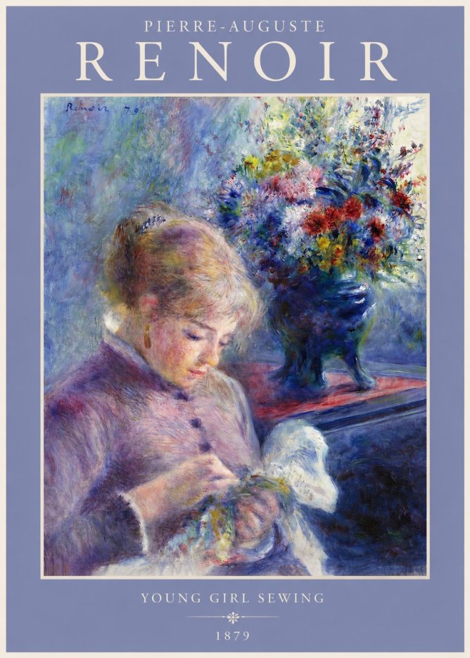 Renoir Young Girl Sewing No2 - Póster