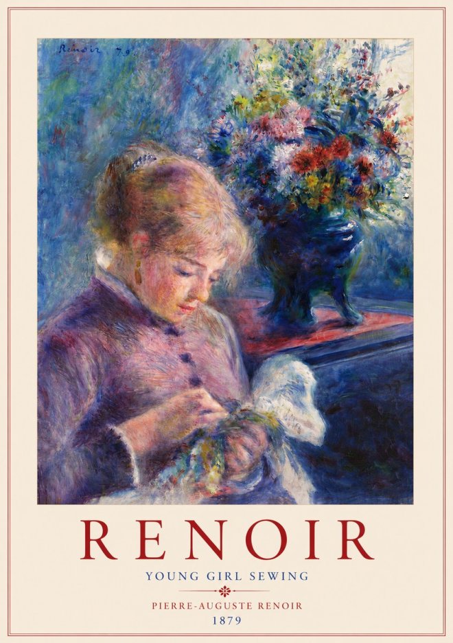 Renoir Young Girl Sewing No3 - Póster