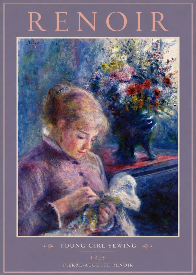 Renoir Young Girl Sewing No4 - Póster
