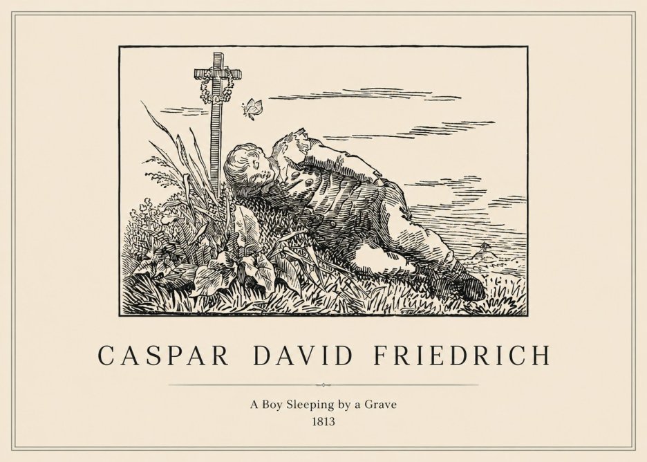 Caspar David Friedrich A Boy Sleeping by a Grave No1 - Póster
