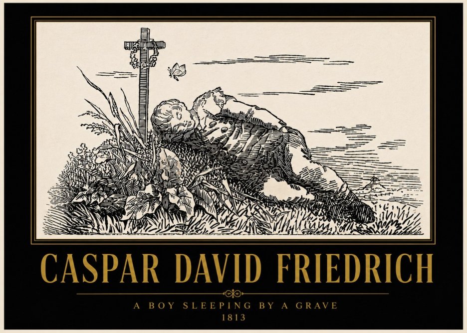 Caspar David Friedrich A Boy Sleeping by a Grave No5 - Póster