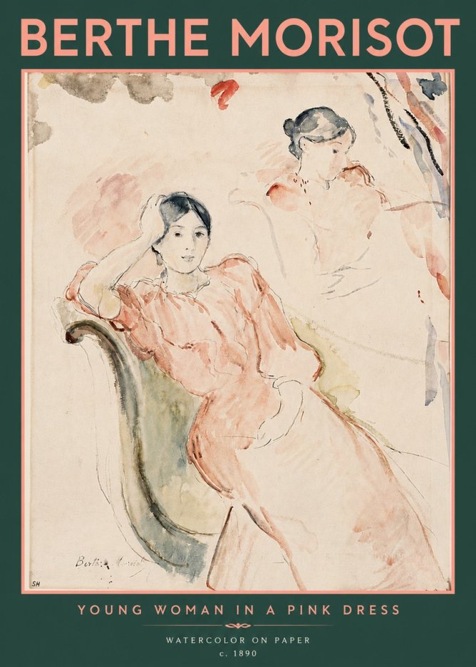 Berthe Morisot Young Woman in a Pink Dress II No5 - Póster